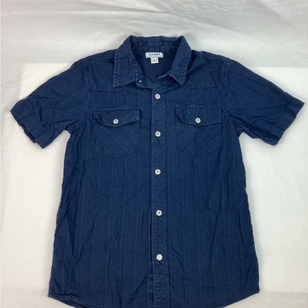 Old Navy Navy Short-Sleeve Button-Down Shirt Boys Large Navy Blue With Pockets